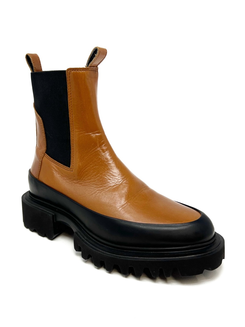 Allsaints Harlee Lug Sole Chelsea Boot Tan Brown Leather Black Lug Womens Size 6